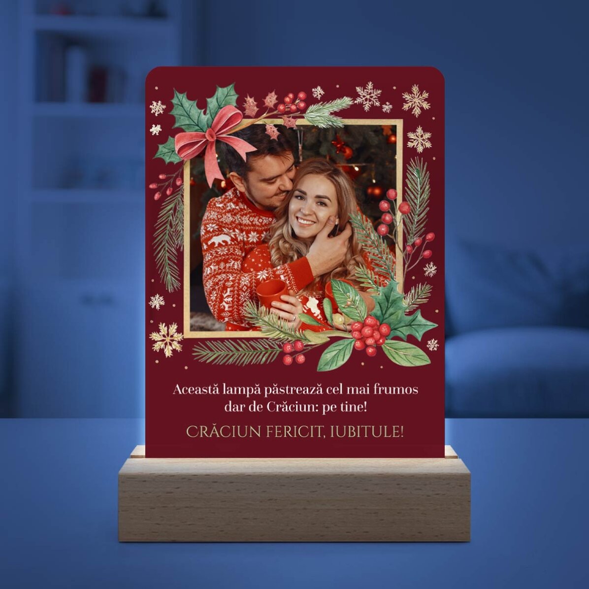 Lámpara LED de noche personalizada con foto y mensaje: ¡Feliz Navidad!