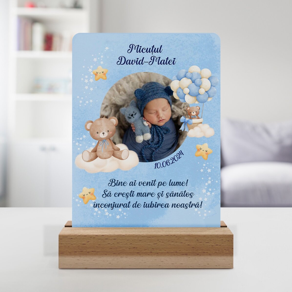 Lámpara LED de noche personalizada con foto y texto - Bebé niño