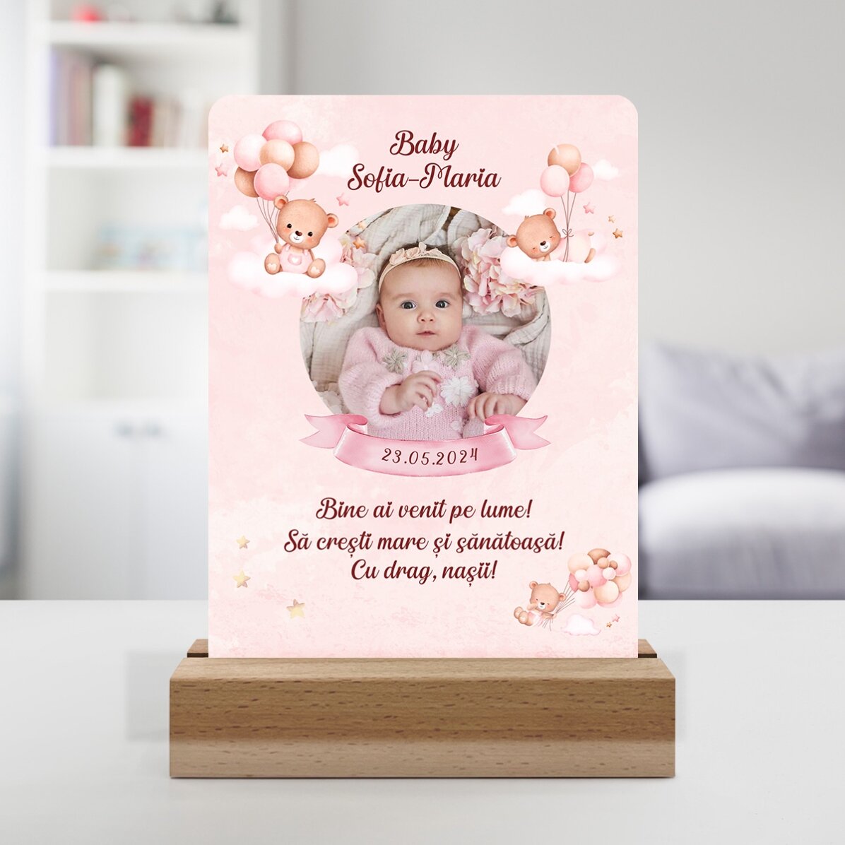 Lámpara LED de noche personalizada con foto y texto - Niña