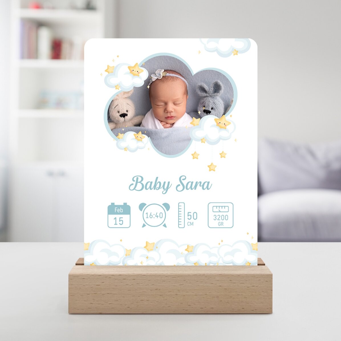 Lámpara LED de noche personalizada con foto y texto - Bebé
