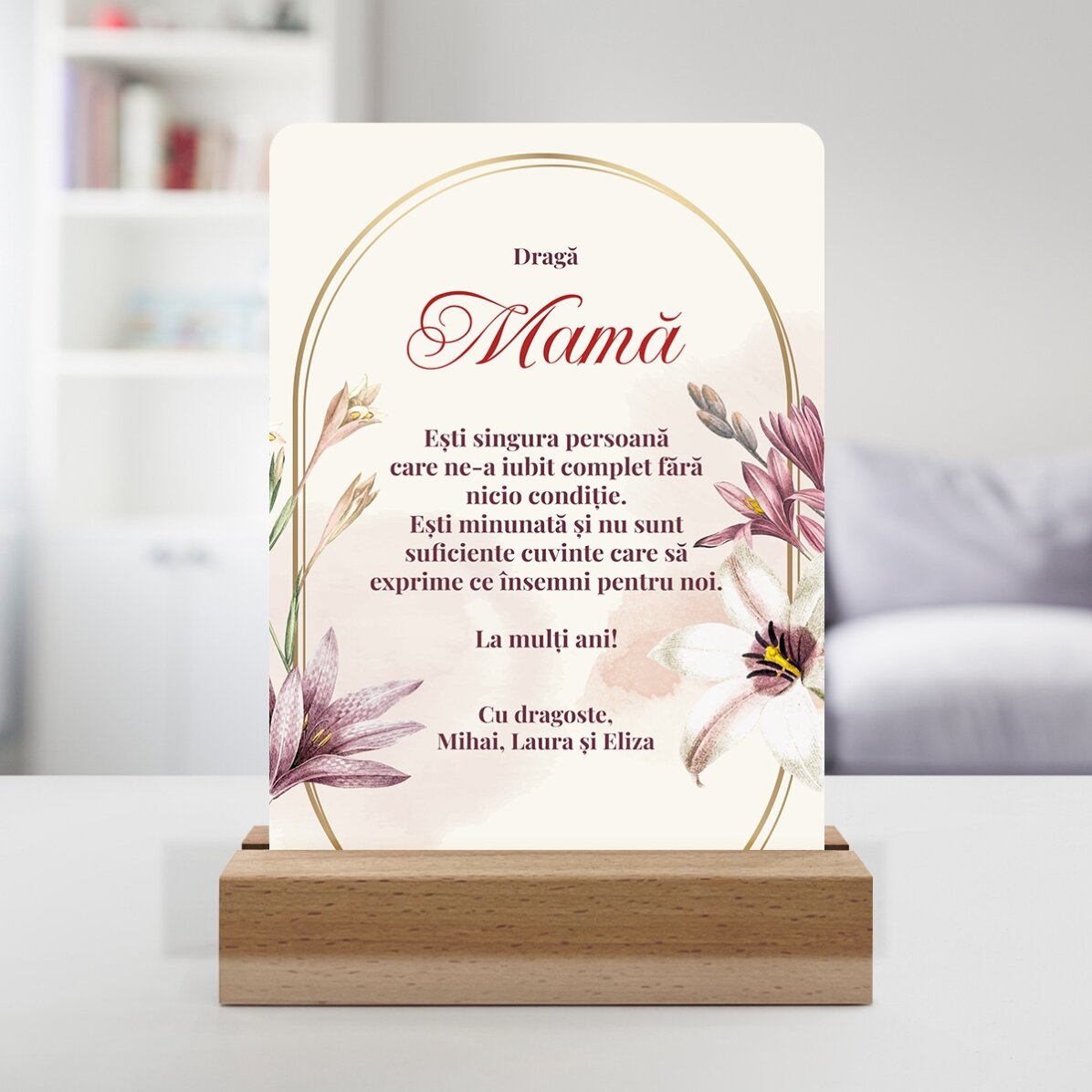 Lámpara LED de noche personalizada con un mensaje para mamá