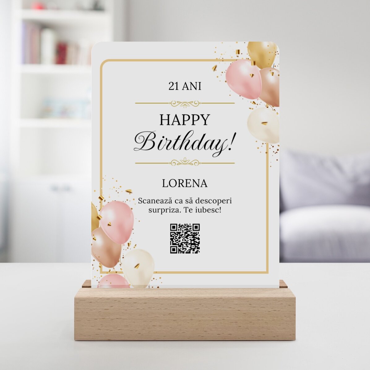 Lámpara LED de noche personalizada con mensaje y código QR - Cumpleaños