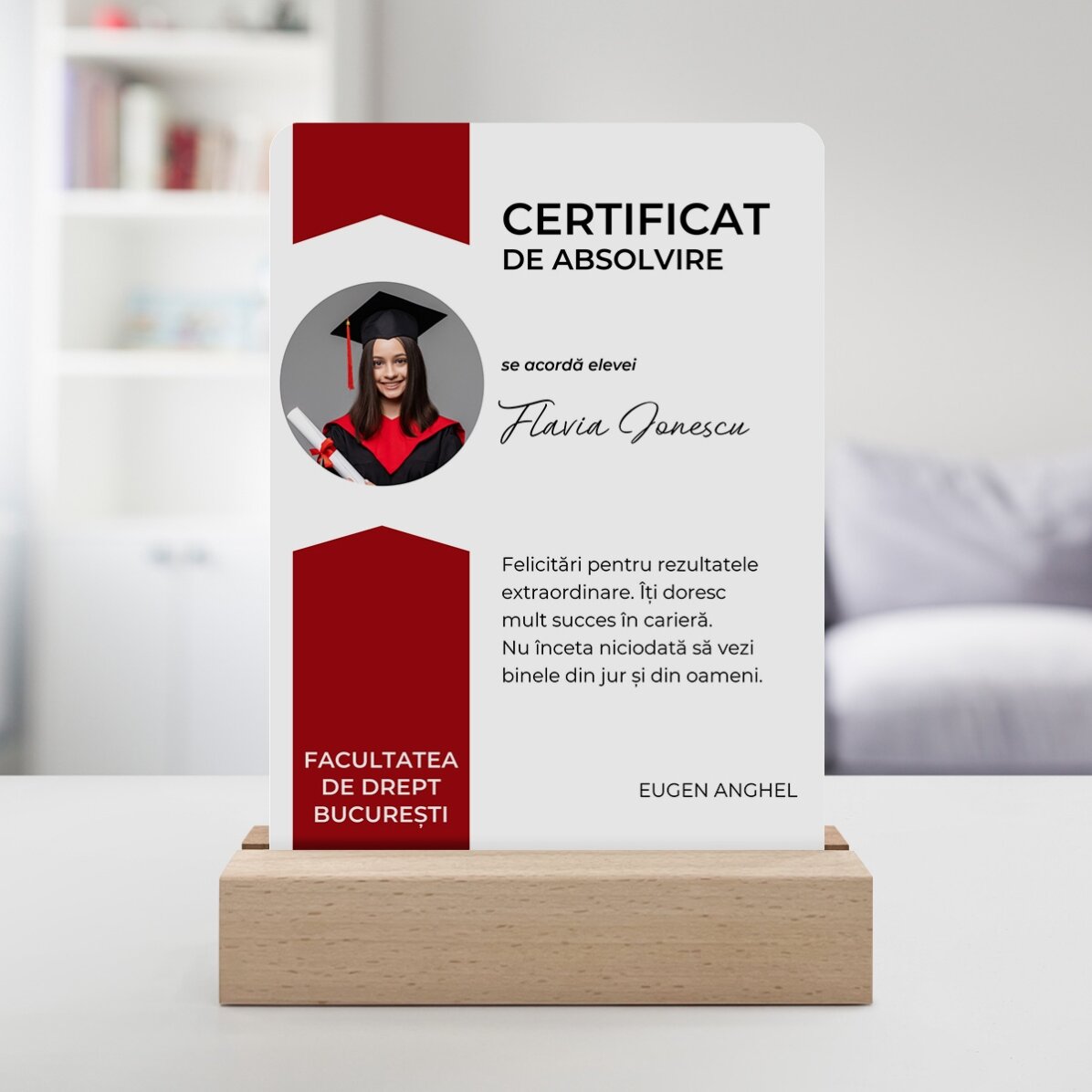 Lámpara LED de noche personalizada con una foto y un mensaje - Certificado de agradecimiento