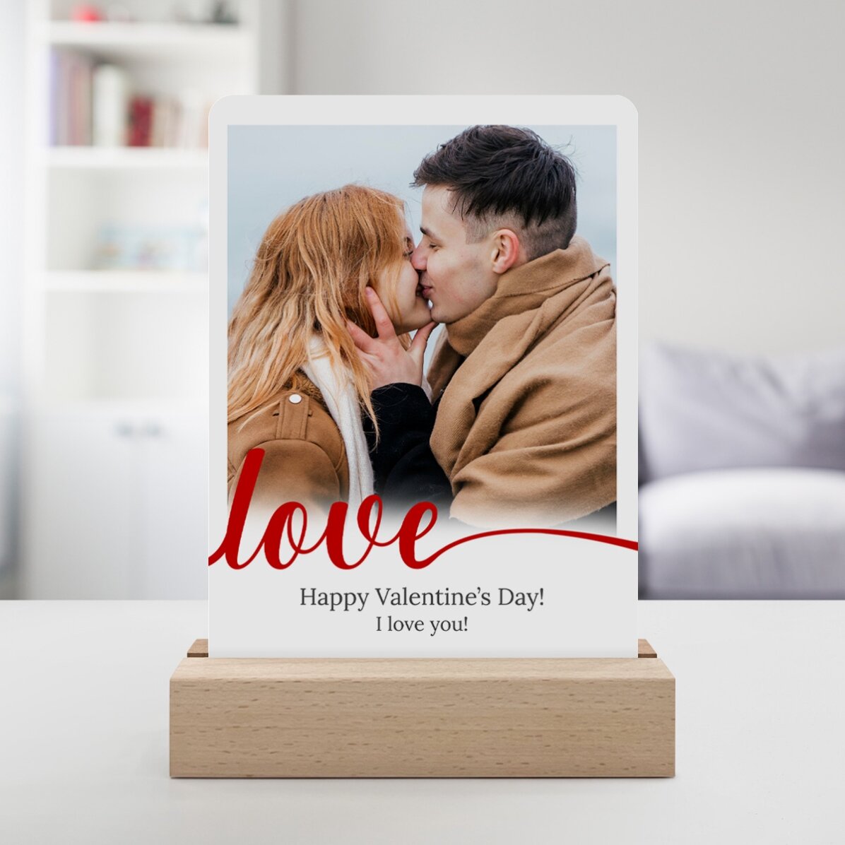 Lámpara LED de noche personalizada con una foto y un mensaje - Love