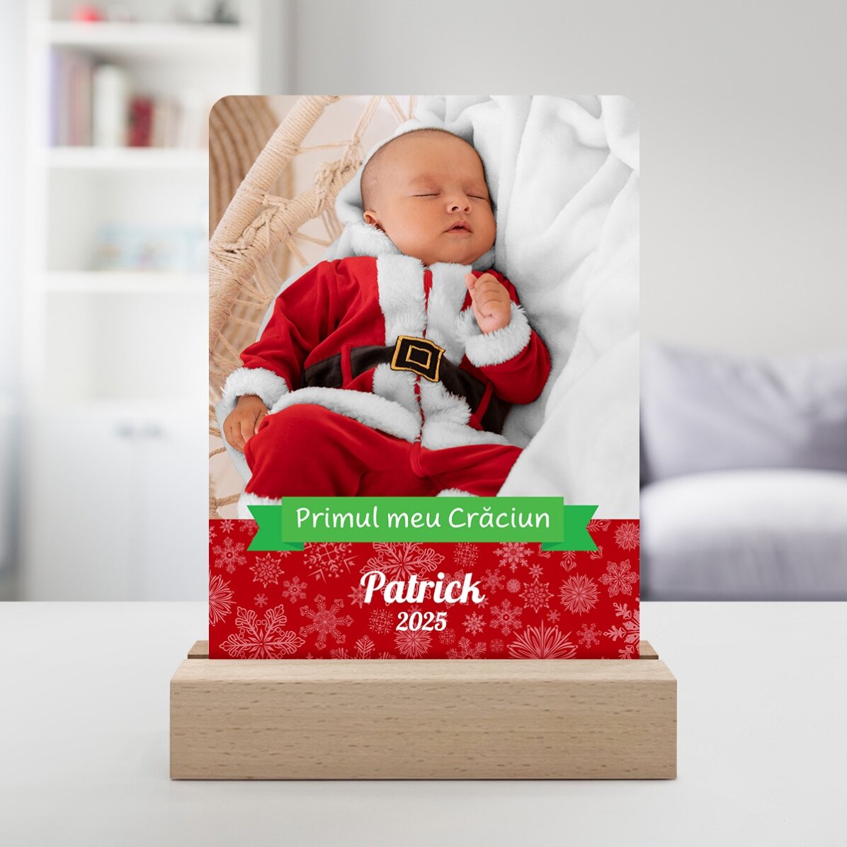 Lámpara LED de noche personalizada con una foto y un texto: «Mi primera Navidad»