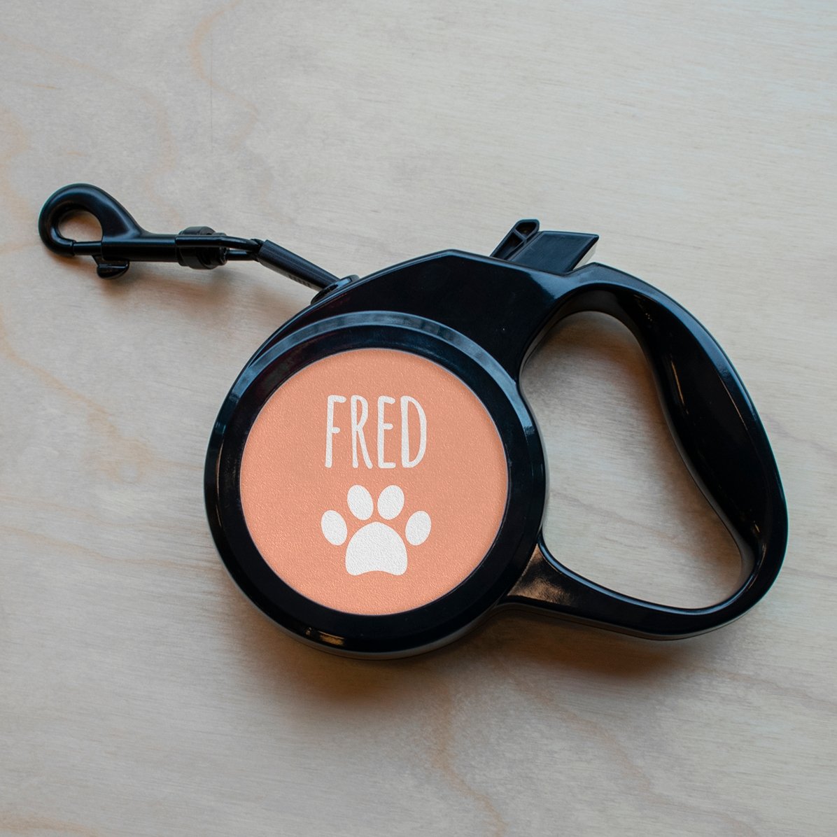 Personalised dog leash with a heart-shaped photo and text