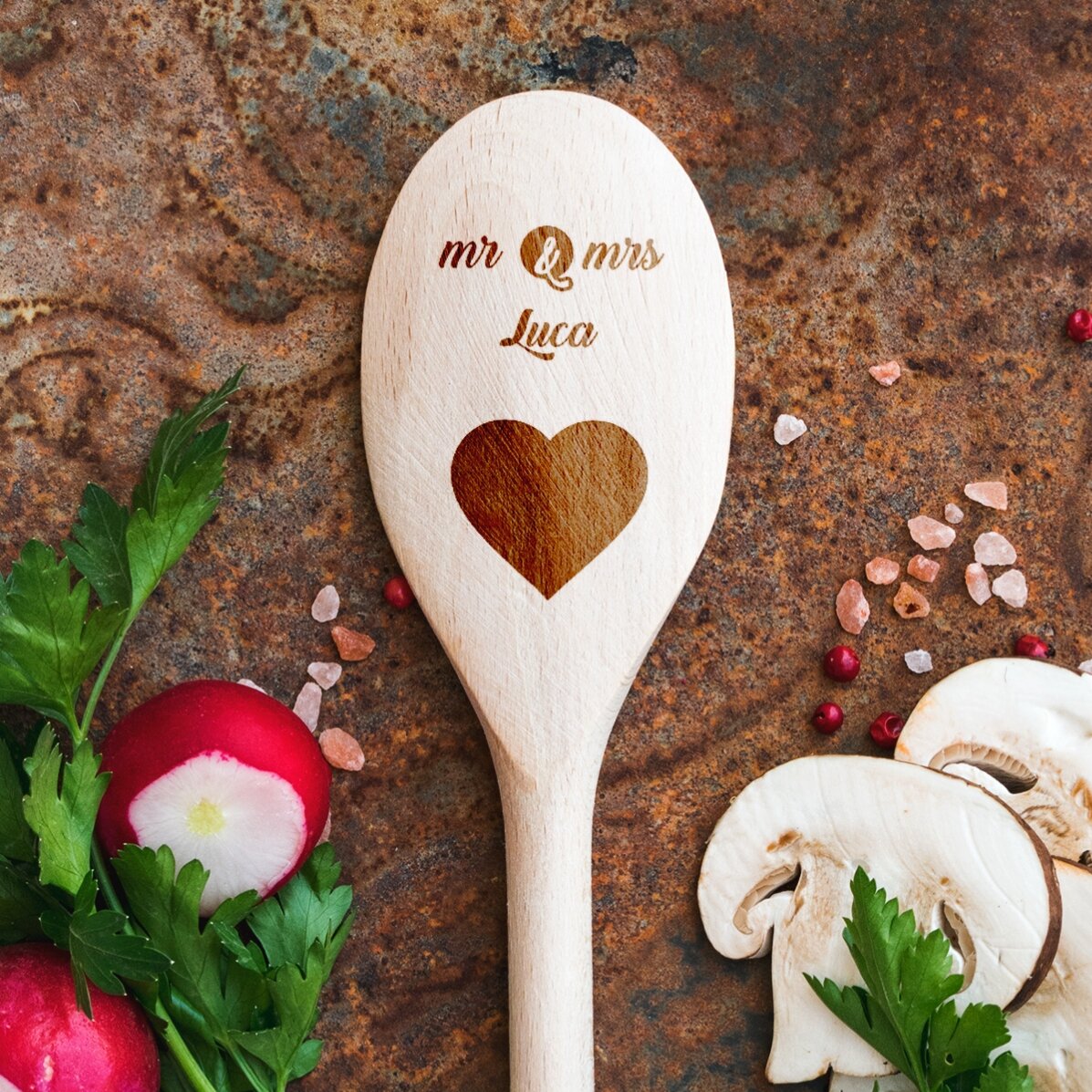 Cuchara de madera personalizada - Mr & Mrs