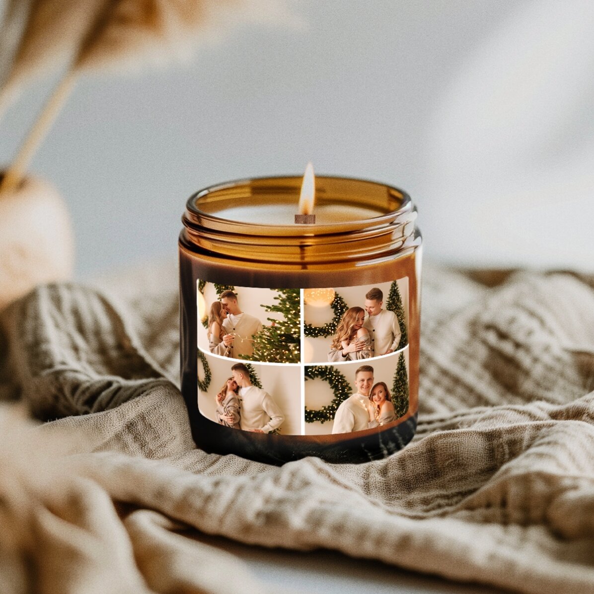 Vela pequeña perfumada personalizada con 4 fotos