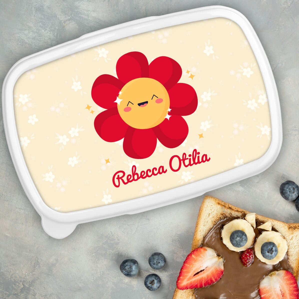 Fiambrera, fiambrera personalizada con nombre - Modelo de flor de colores