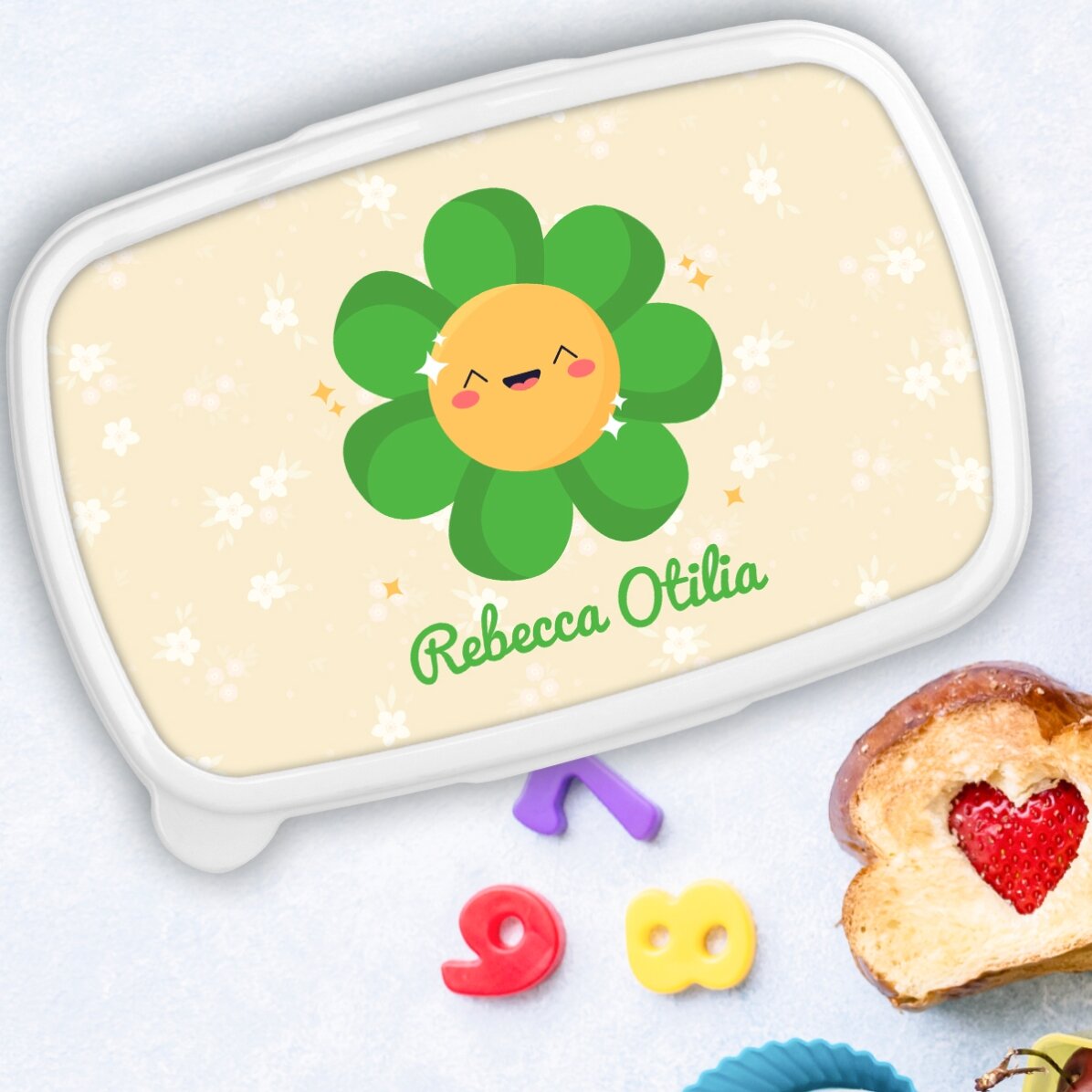 Fiambrera, fiambrera personalizada con nombre - Modelo de flor de colores