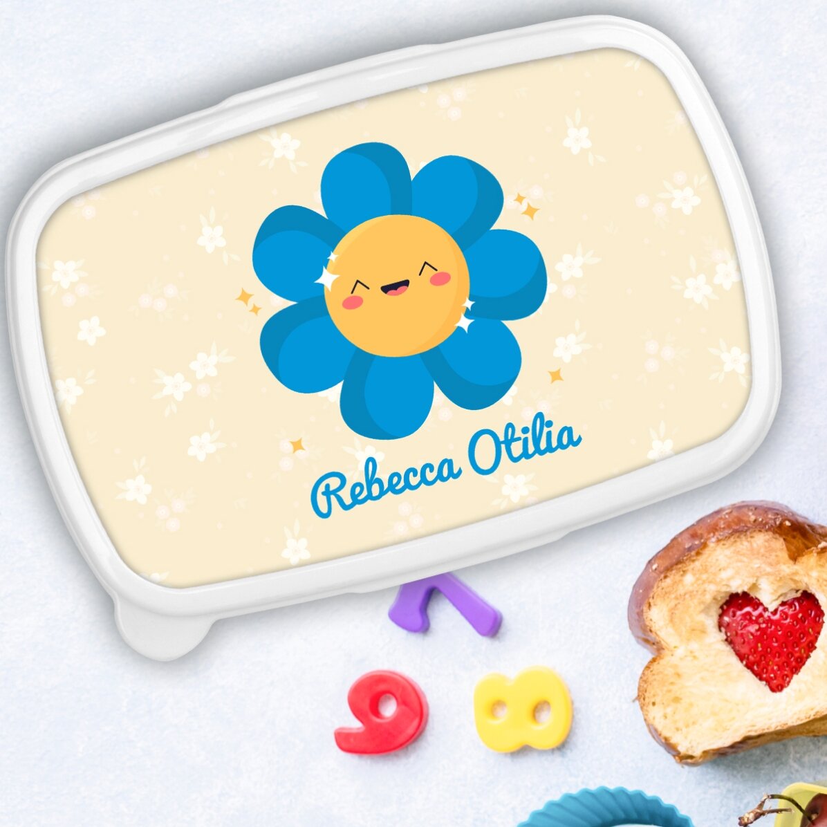 Fiambrera, fiambrera personalizada con nombre - Modelo de flor de colores