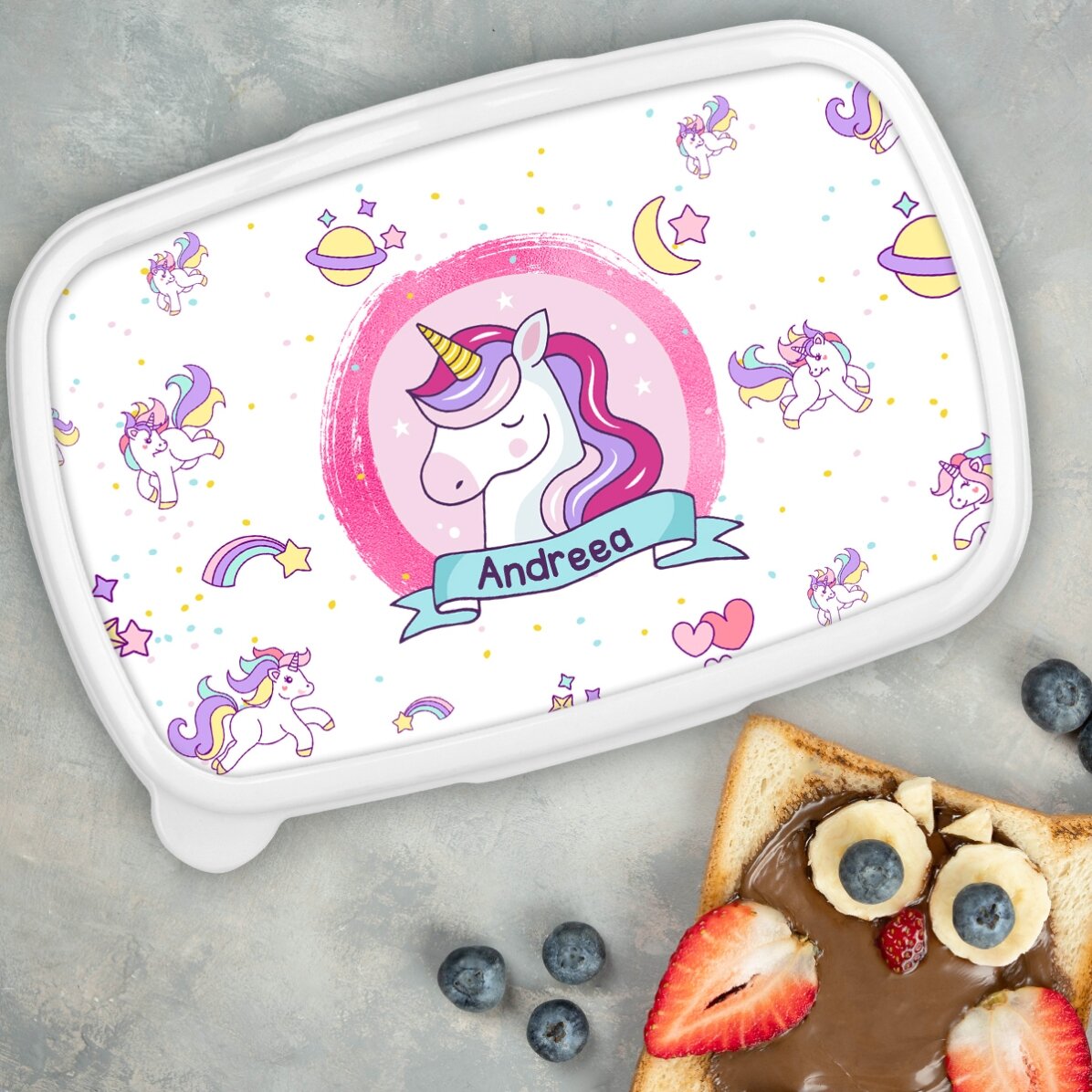 Fiambrera, fiambrera personalizada con nombre - Unicornio