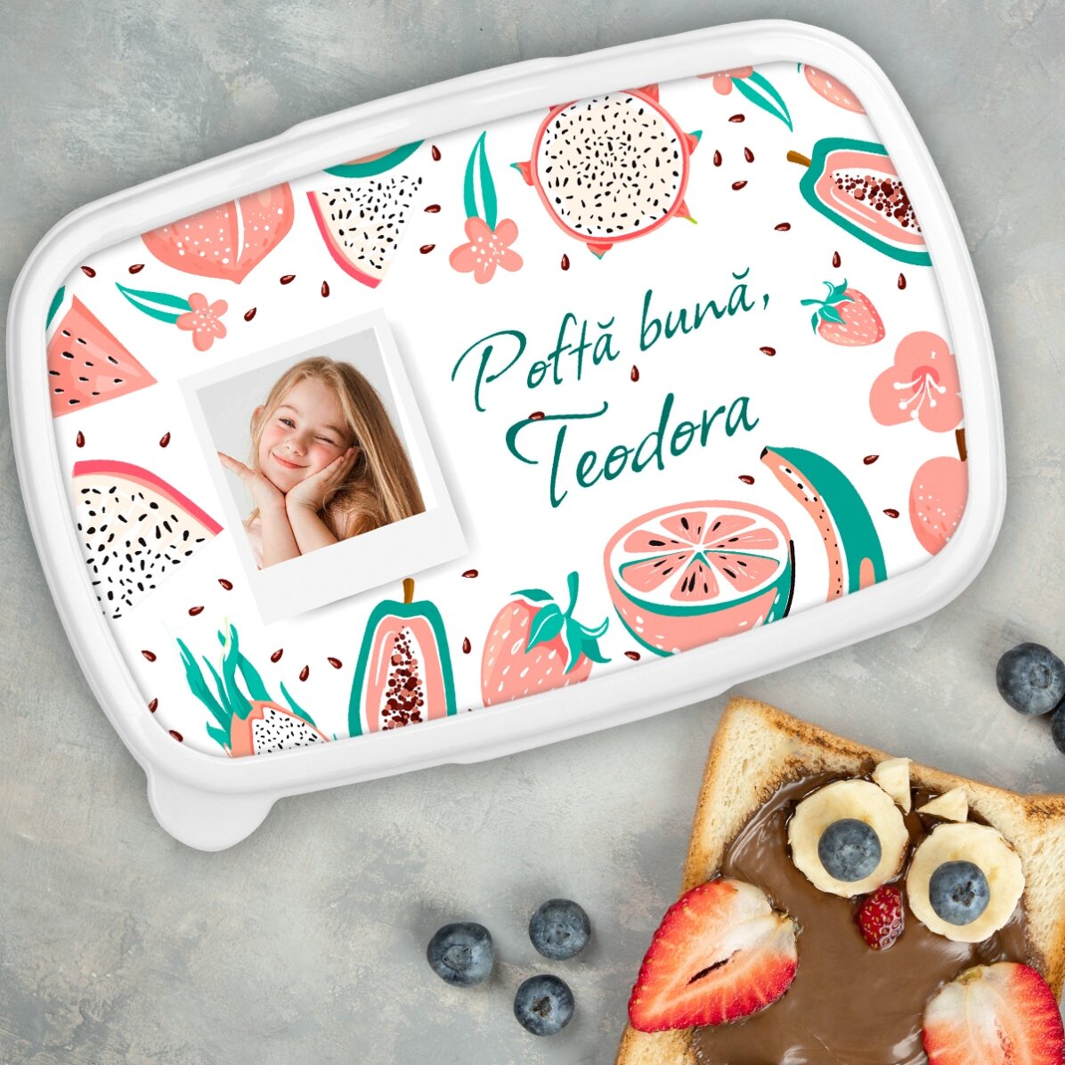 Fiambrera, fiambrera personalizada con una foto y un mensaje - Fruta
