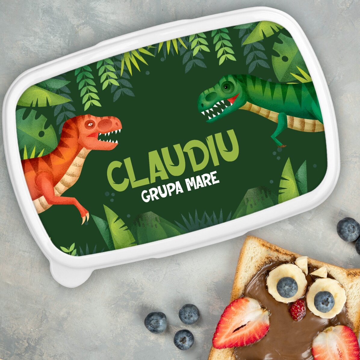 Fiambrera personalizada con texto: dinosaurio T-Rex