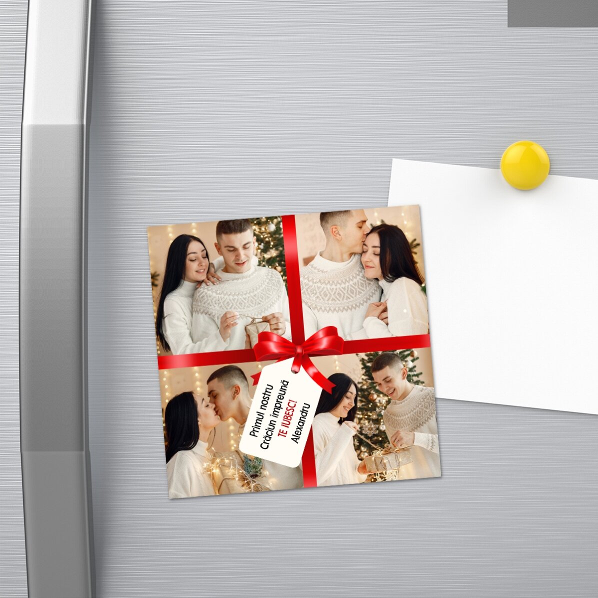 Imán personalizado de 10x10 con 4 fotos y un mensaje: el regalo perfecto