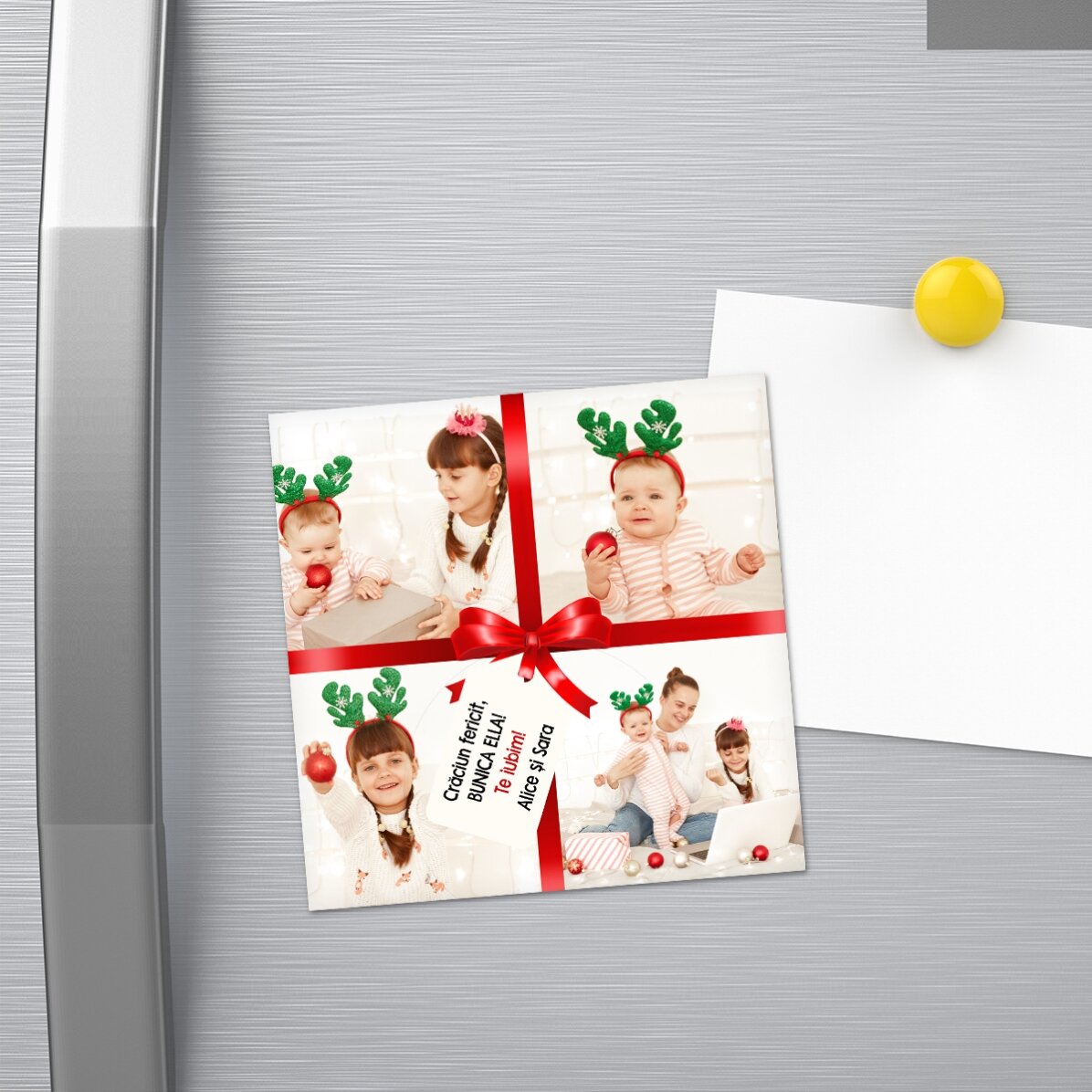 Imán personalizado de 10x10 con 4 fotos y un mensaje: el regalo perfecto