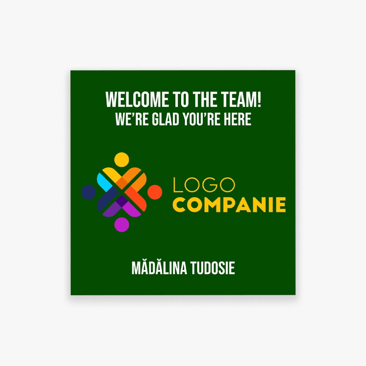 Imán personalizado de 10x10 con logotipo y texto - Welcome