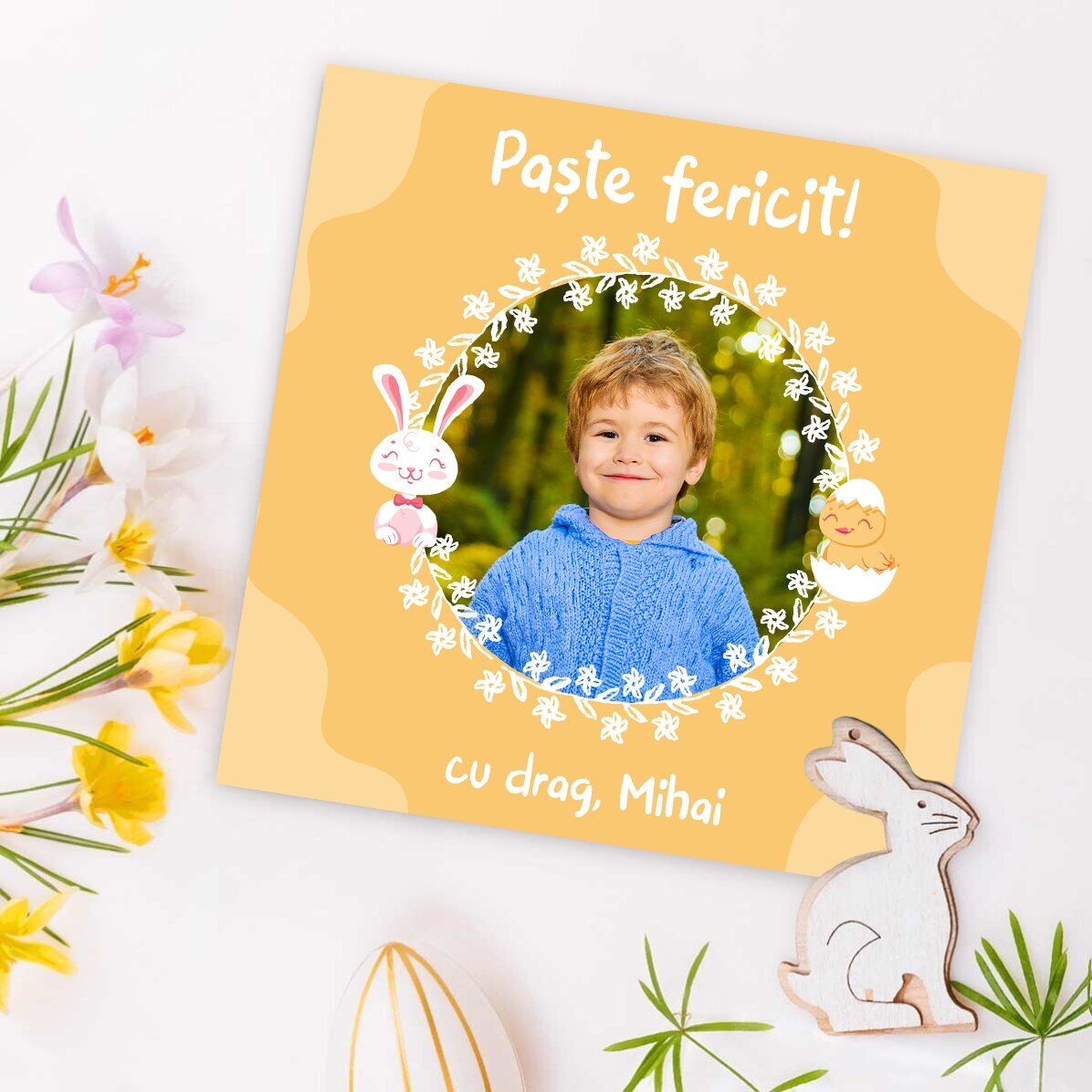 Imán de 10x10 personalizado con una foto y un mensaje de Pascua
