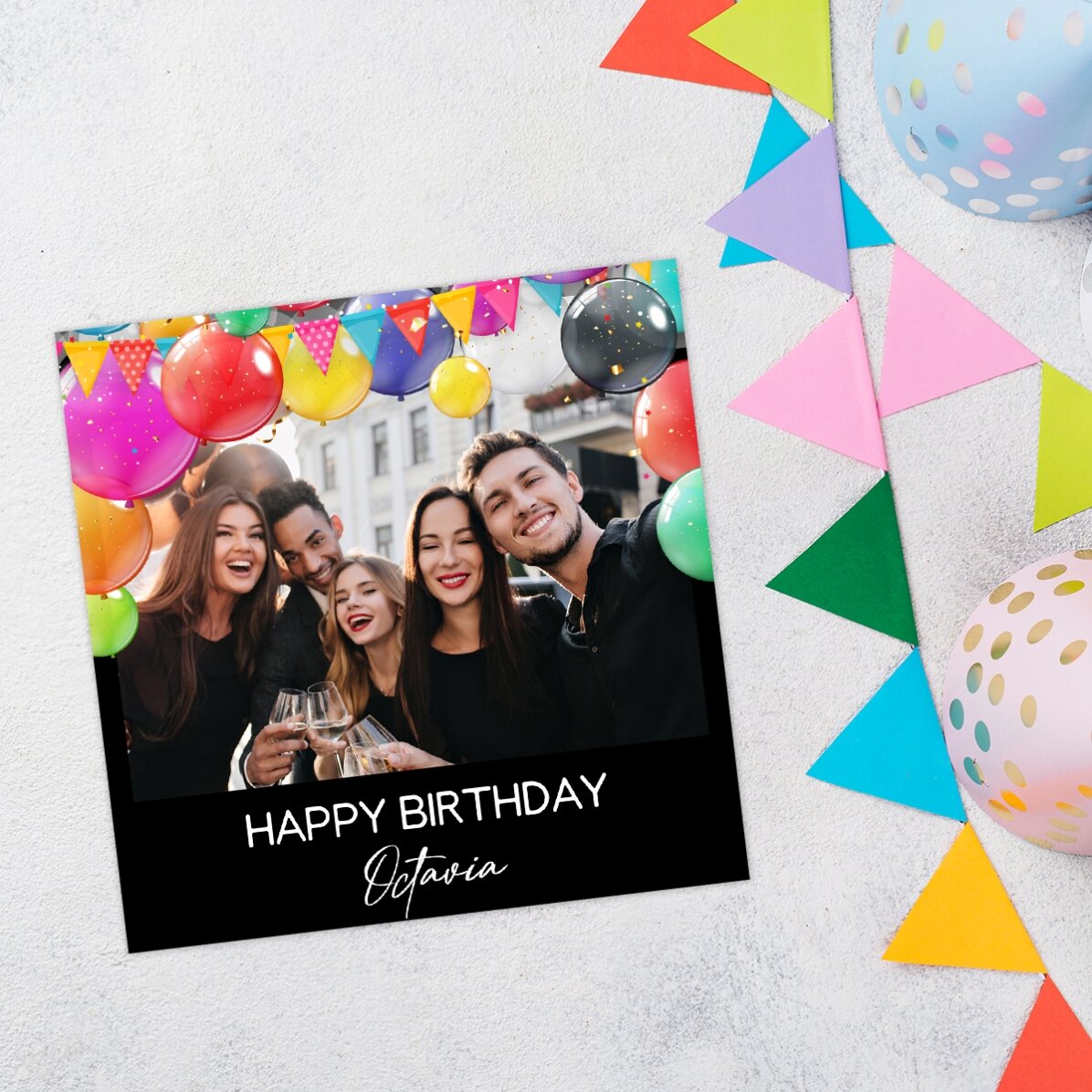 Imán de 10x10 personalizado con una foto y un texto: «Feliz cumpleaños»