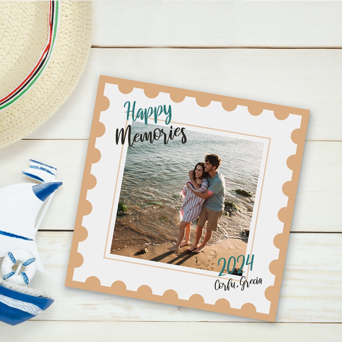Imán de 10x10 personalizado con una foto y un texto - Happy Memories