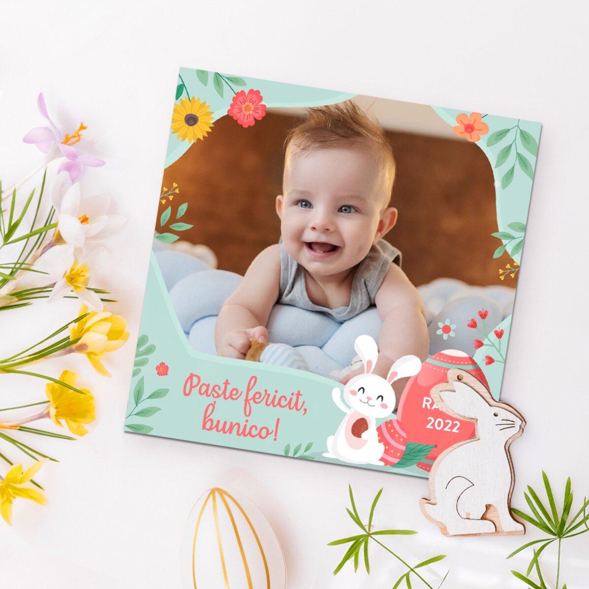 Imán de 10x10 personalizado con una foto y un texto - ¡Feliz Pascua!
