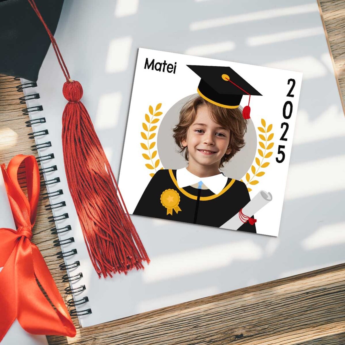 Imán personalizado de 10x10 con foto y mensaje - Graduado