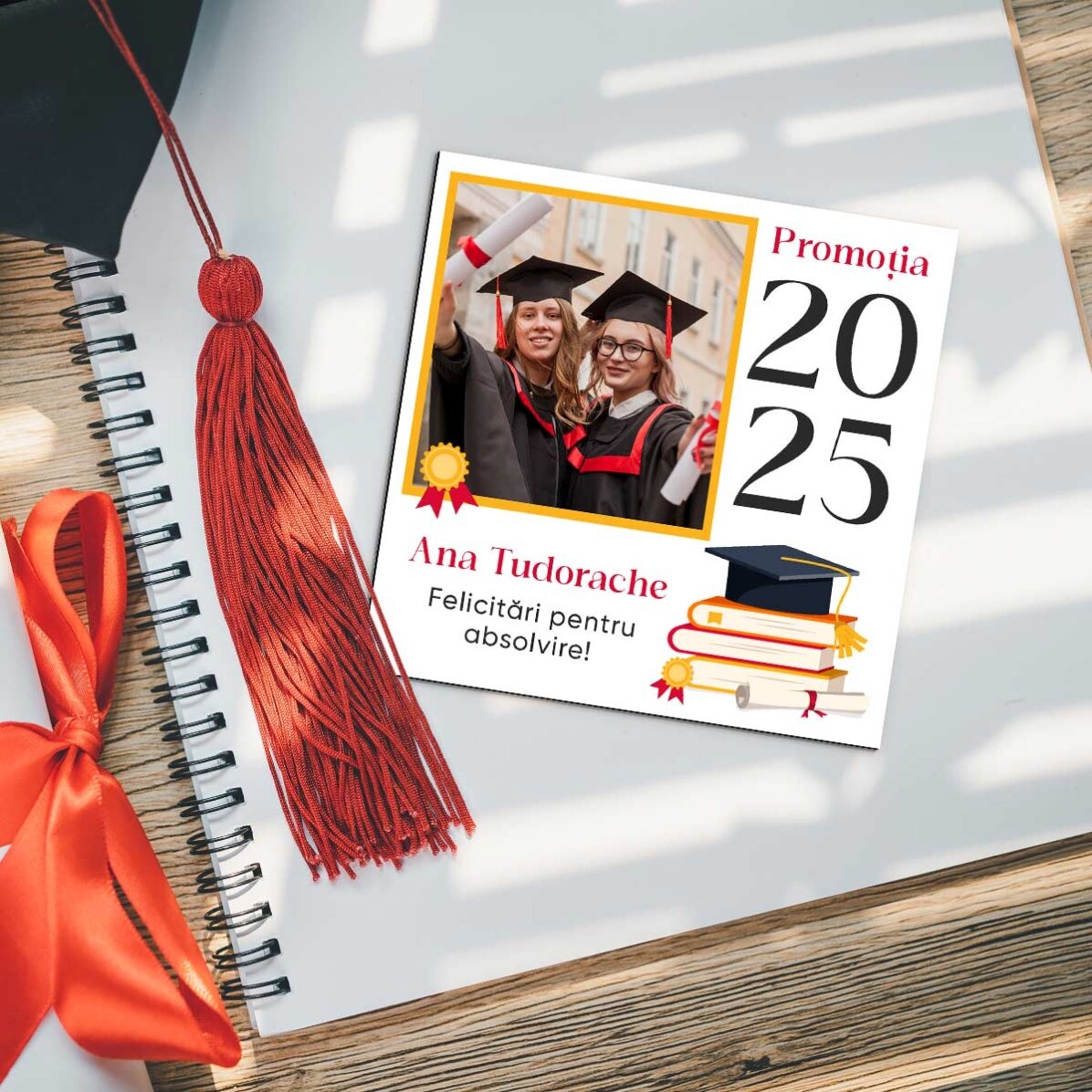 Imán personalizado de 10x10 con foto y mensaje - Graduación