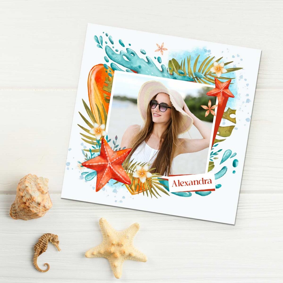 Imán personalizado de 10x10 con foto y nombre - Vacaciones