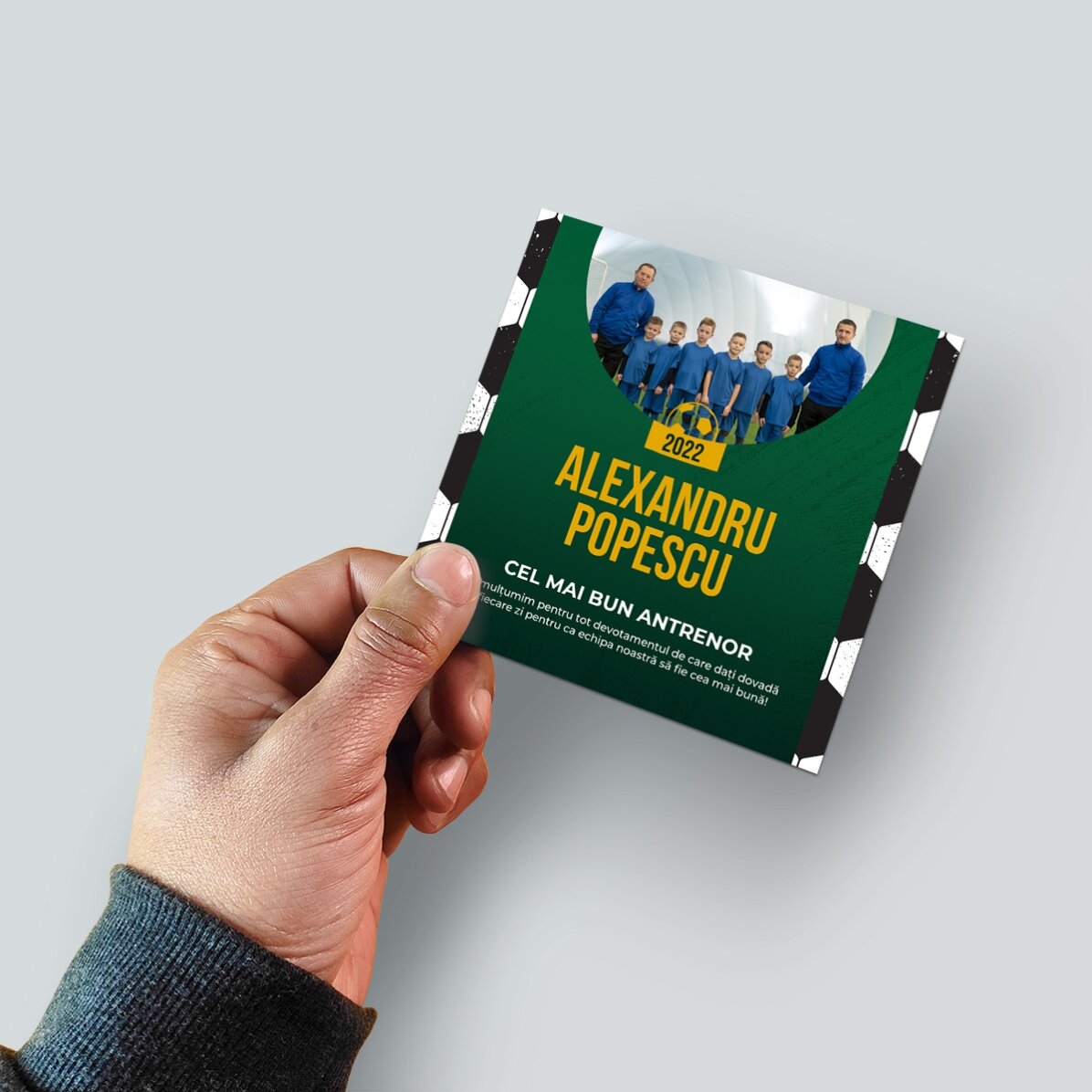 Imán personalizado de 10x10 con foto y texto - Fútbol