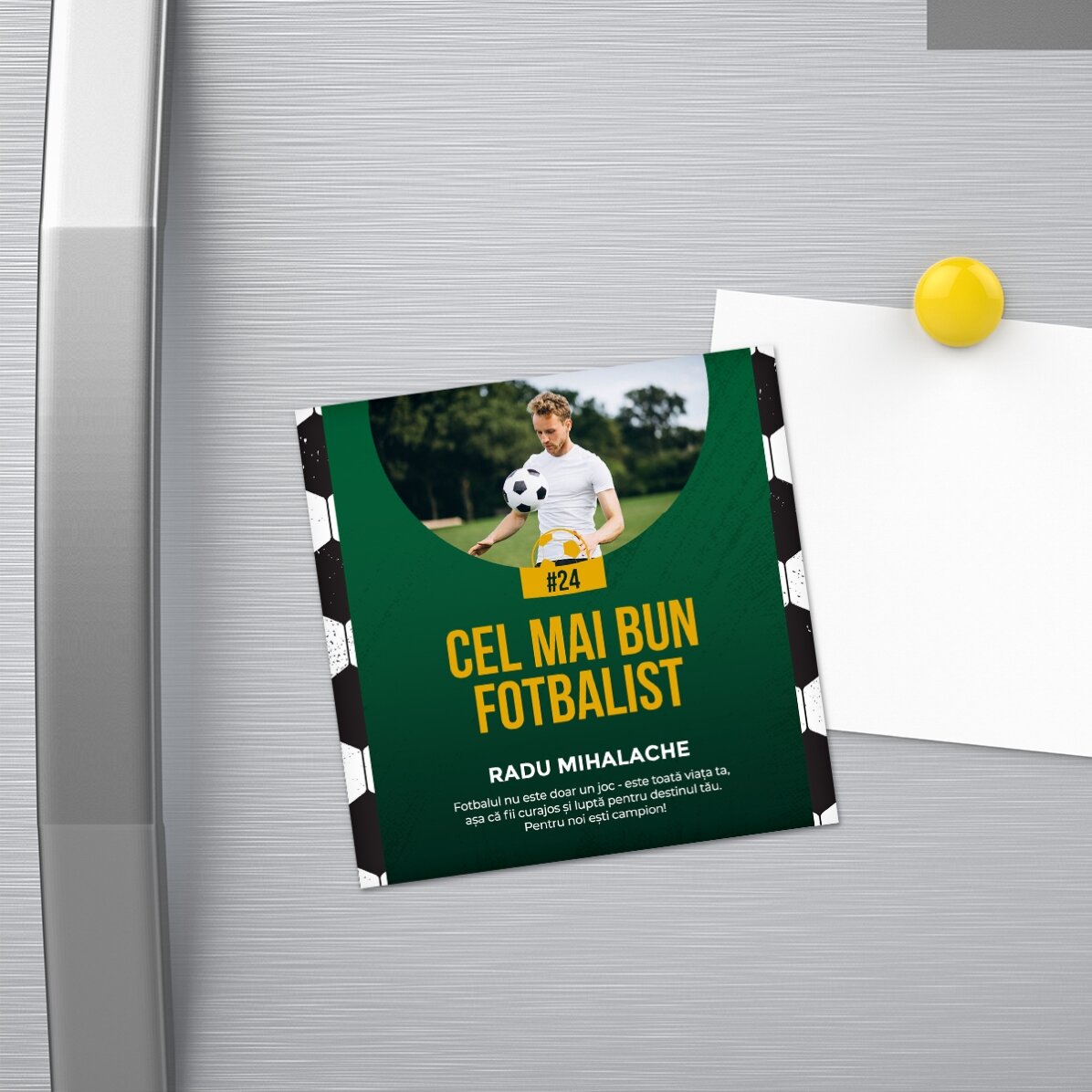 Imán personalizado de 10x10 con foto y texto - Fútbol