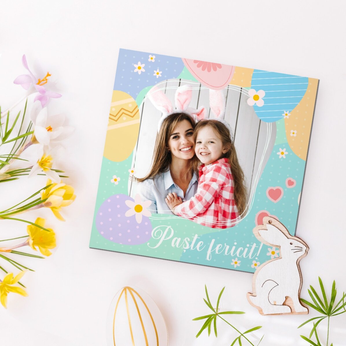 Imán personalizado de 10x10 con foto y texto - Feliz Pascua