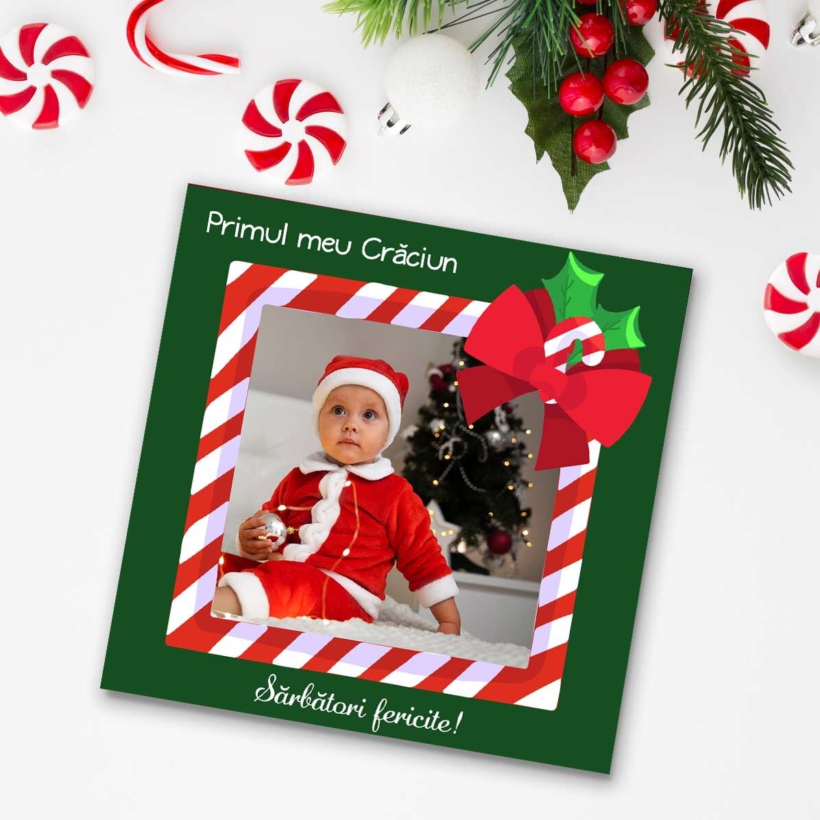 Imán personalizado de 10x10 con foto y texto: ¡Felices fiestas!