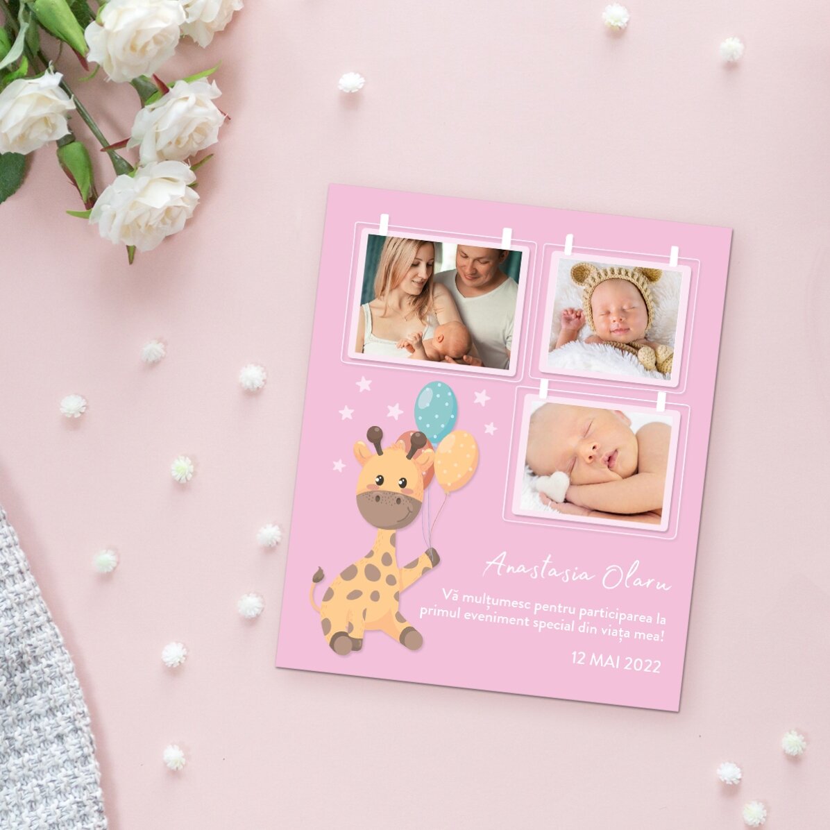 Imán personalizado de 10 x 12 cm con 3 fotos y texto - Bebé