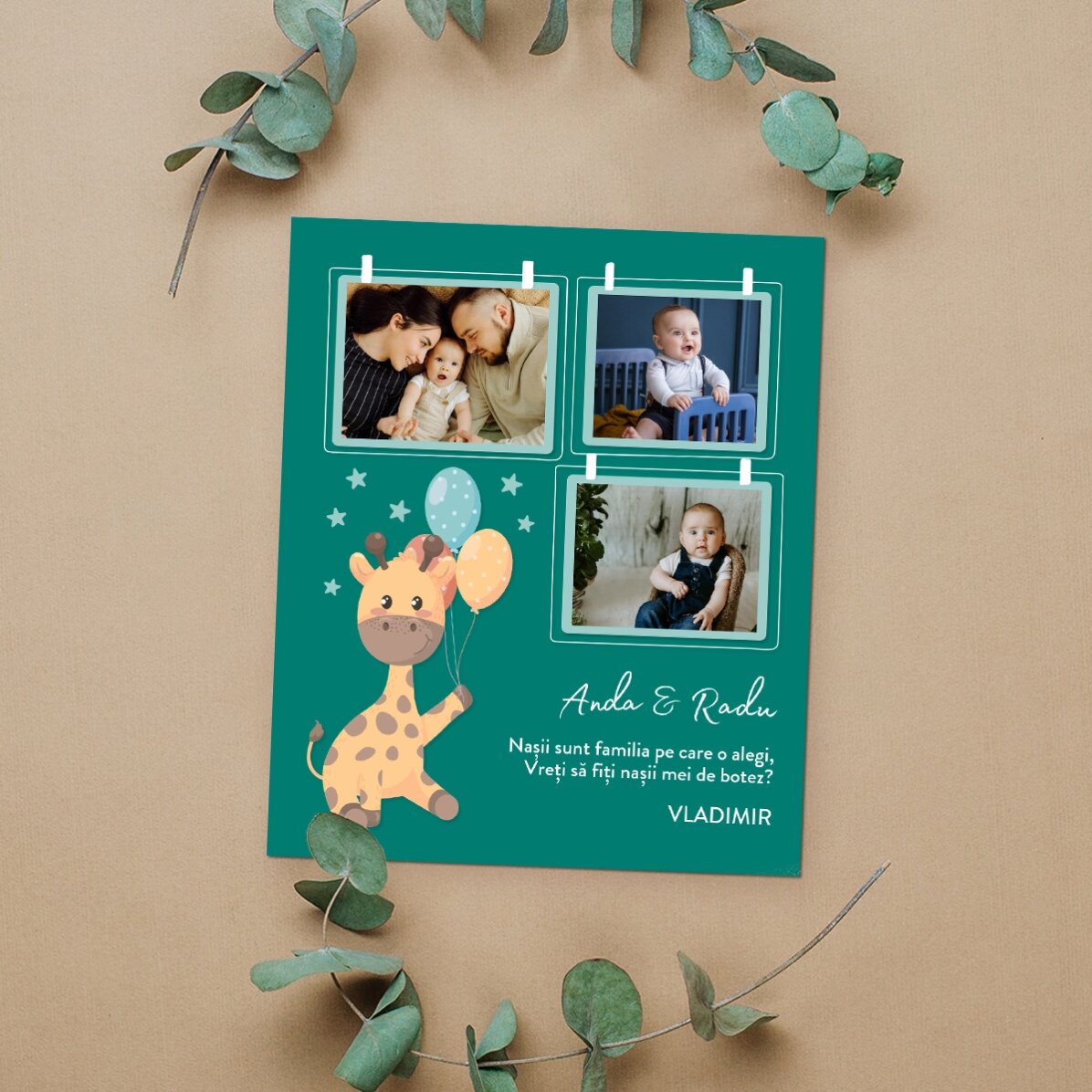 Imán personalizado de 10 x 12 cm con 3 fotos y texto - Bebé