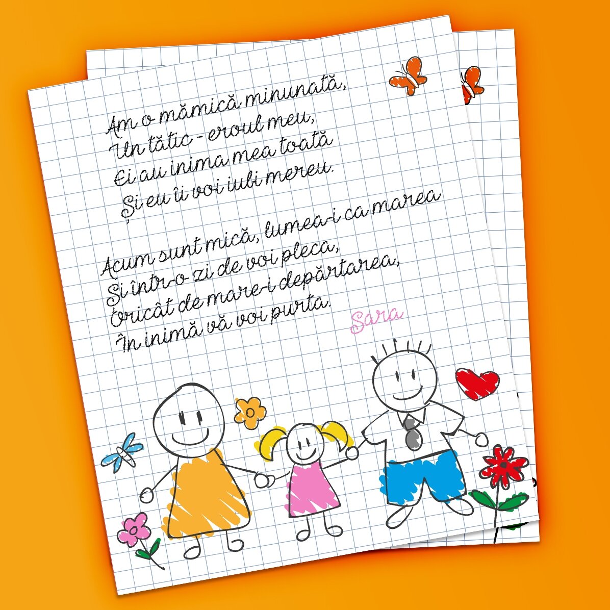 Imán de 10 x 12 cm personalizado con un poema para los padres - Niña