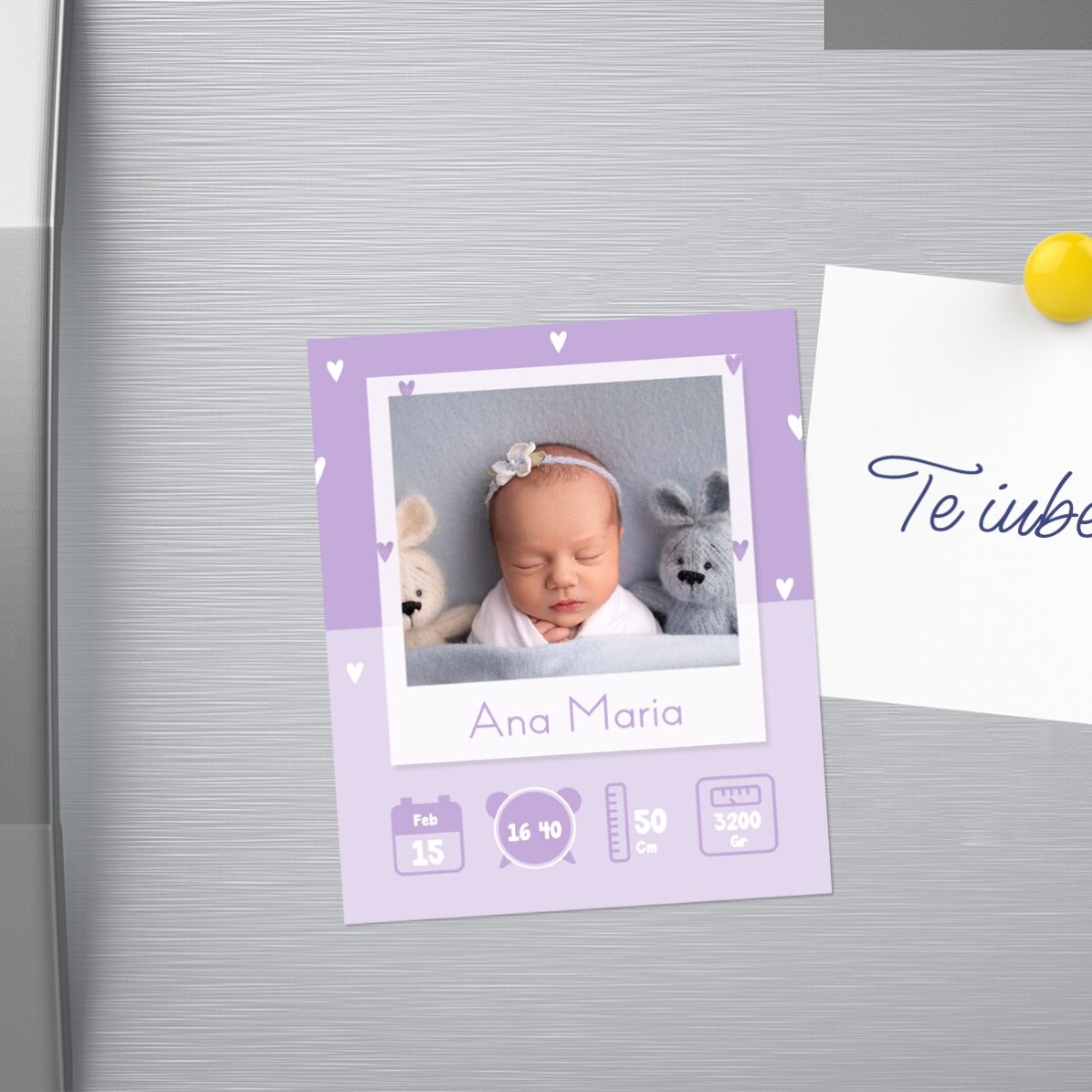 Imán de 10 x 12 cm personalizado con una foto y un texto - Bebé