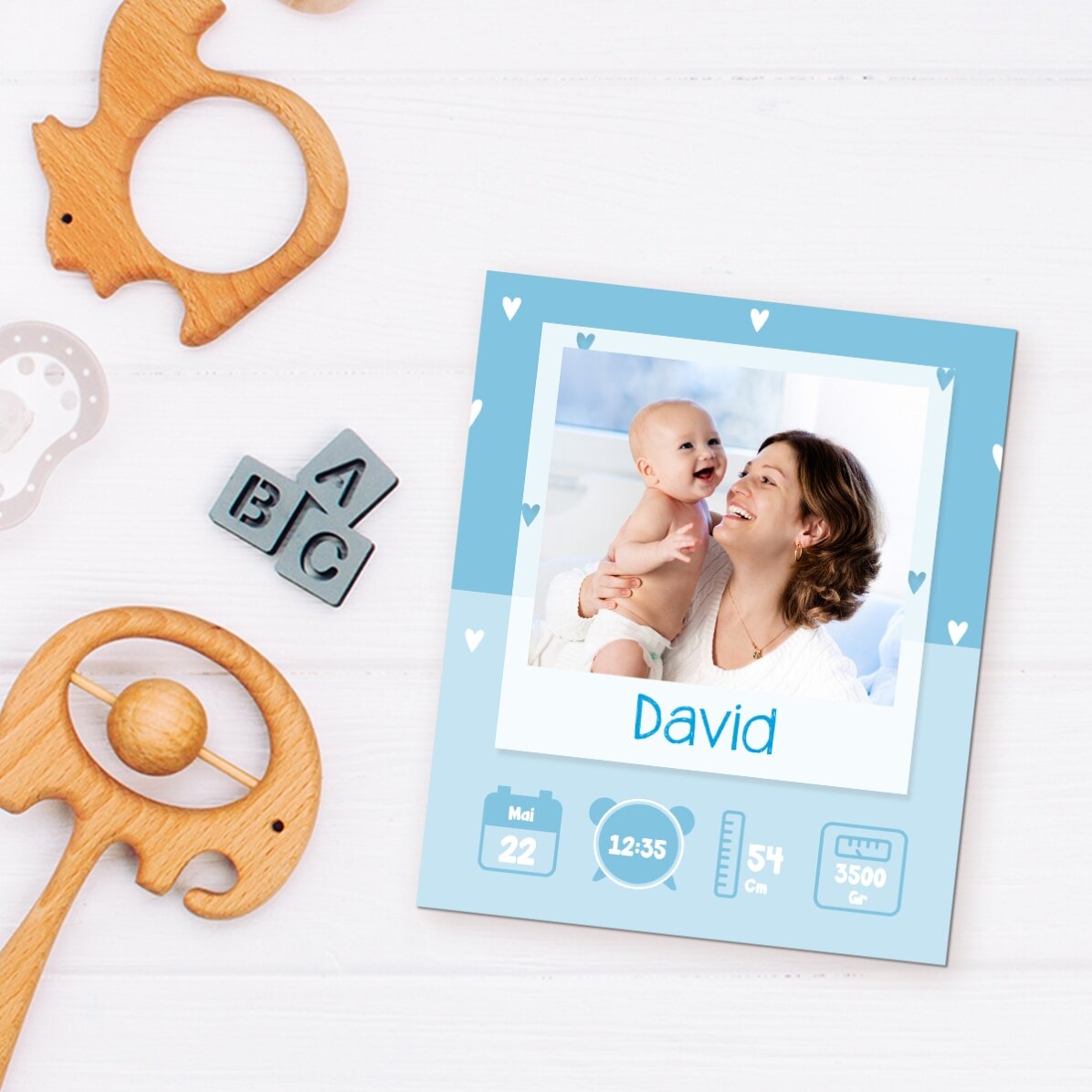 Imán de 10 x 12 cm personalizado con una foto y un texto - Bebé
