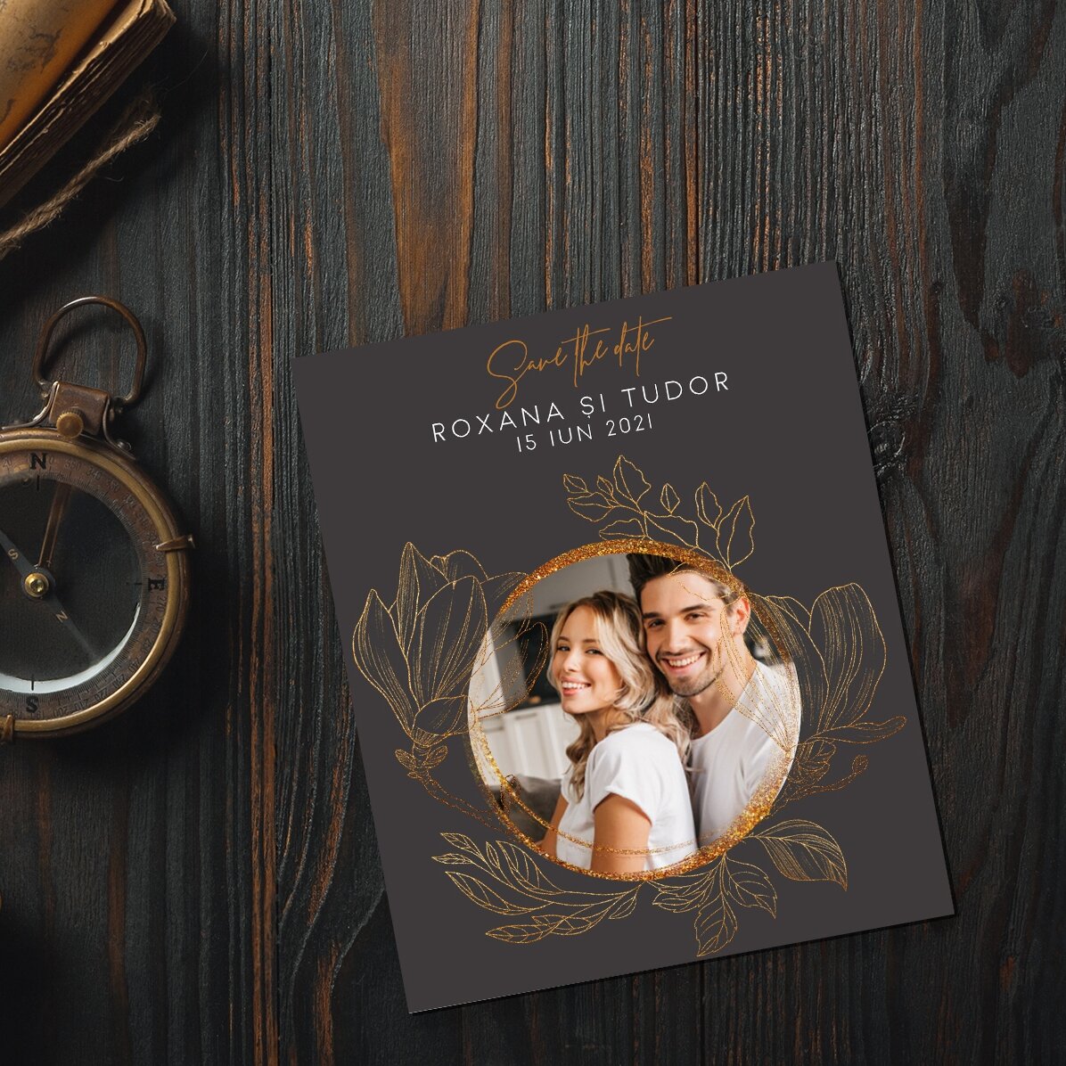 Imán de 10 x 12 cm personalizado con una foto y un texto - «Save the date»