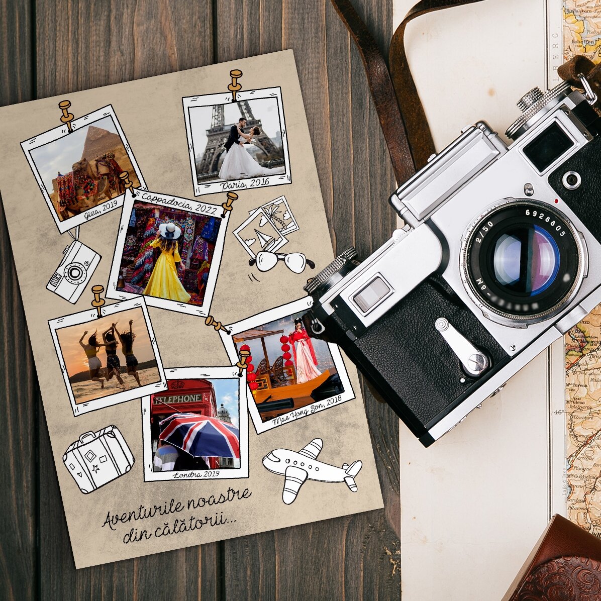 Imán personalizado de 10 x 15 cm con 6 fotos y texto - Recuerdos de las vacaciones