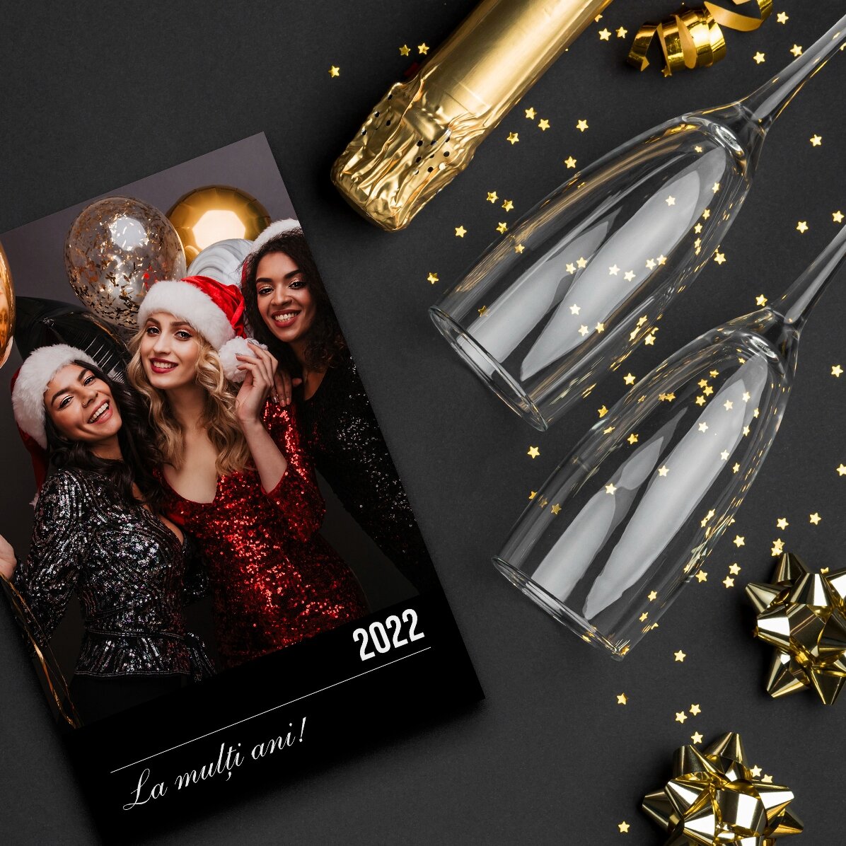 Imán de 10 x 15 cm personalizado con texto y una foto: «Feliz Año Nuevo»