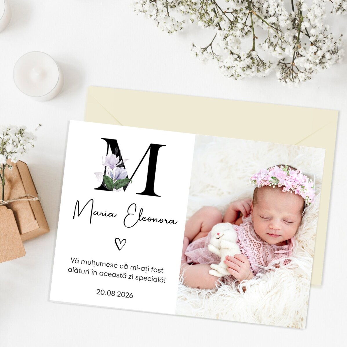 Imán de 10 x 7 cm personalizado con una foto y un texto - Recuerdo de bautizo