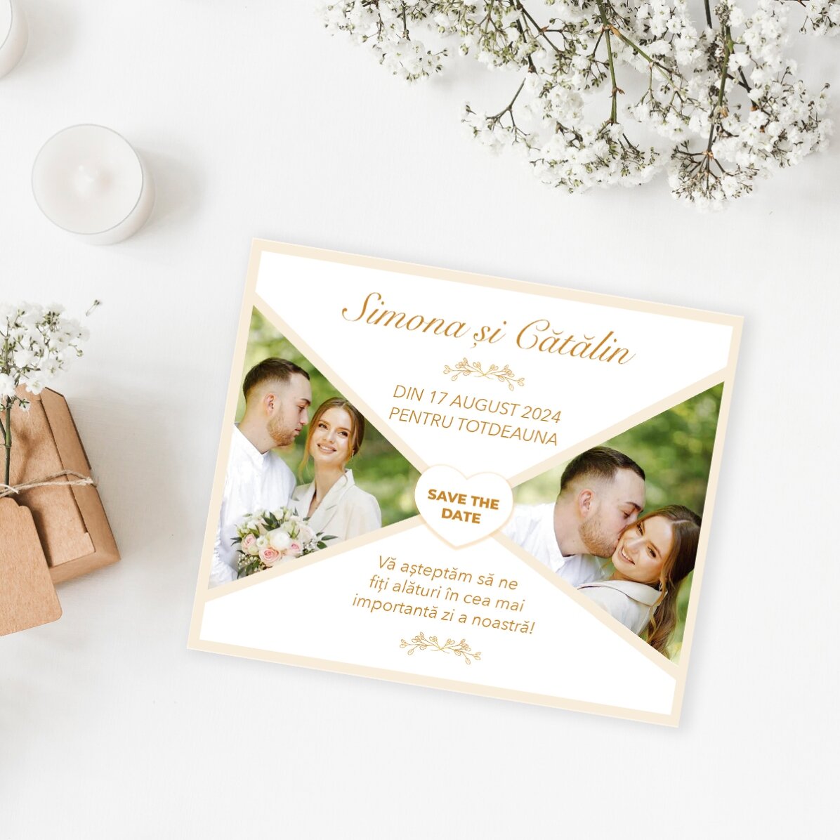 12x10 cm magnet personalised with 2 photos and text - Save the date