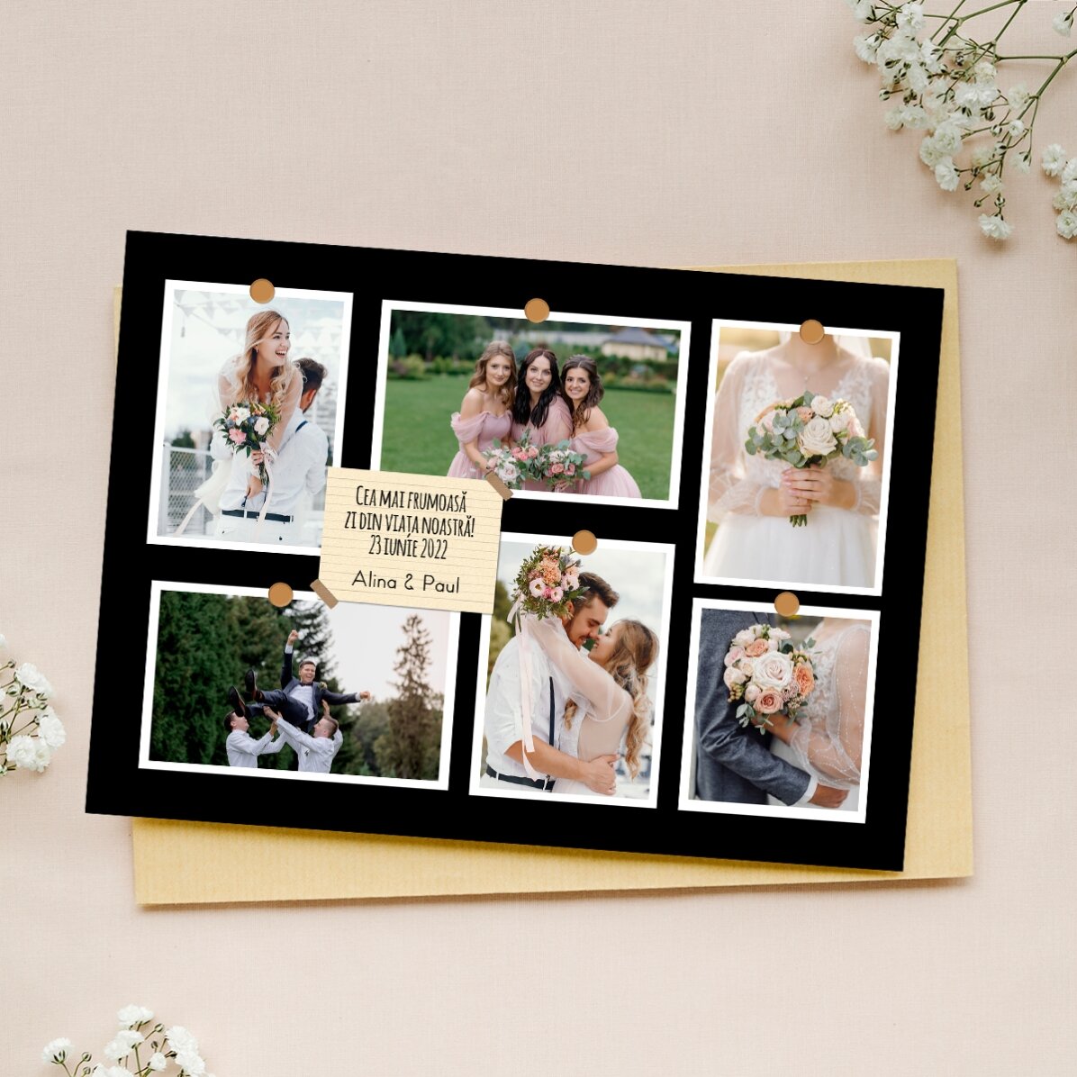 Personalised 18x13cm magnet with 6 photos and text - Memories