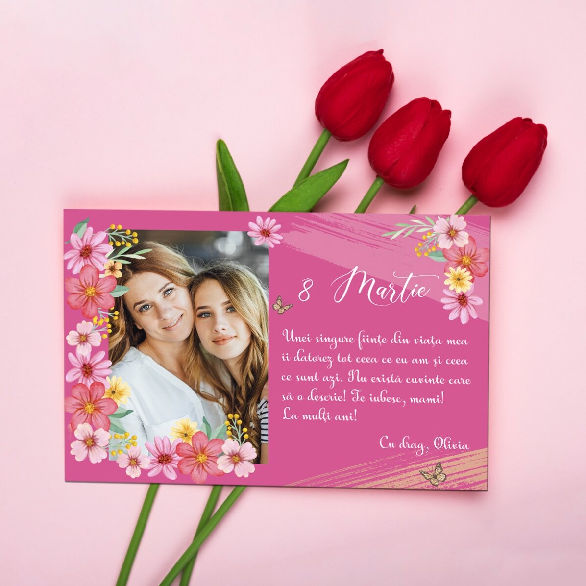 Imán de 15 x 10 cm personalizado con una foto y un texto - 8 de marzo