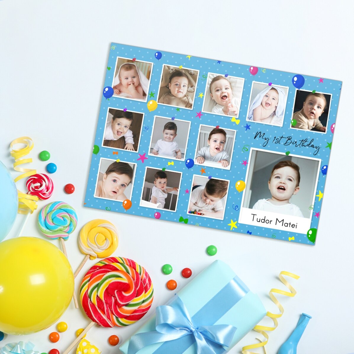 Imán de 18 x 13 cm personalizado con fotos y texto - Mi primer cumpleaños