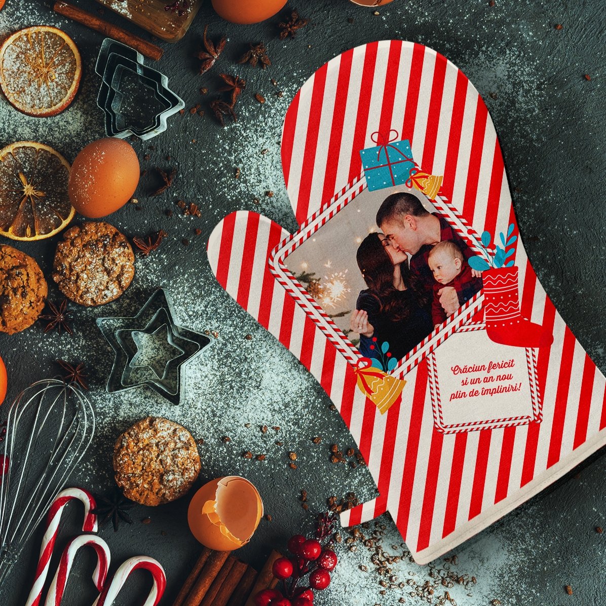 Manopla de cocina personalizada con foto y texto - Candy Cane
