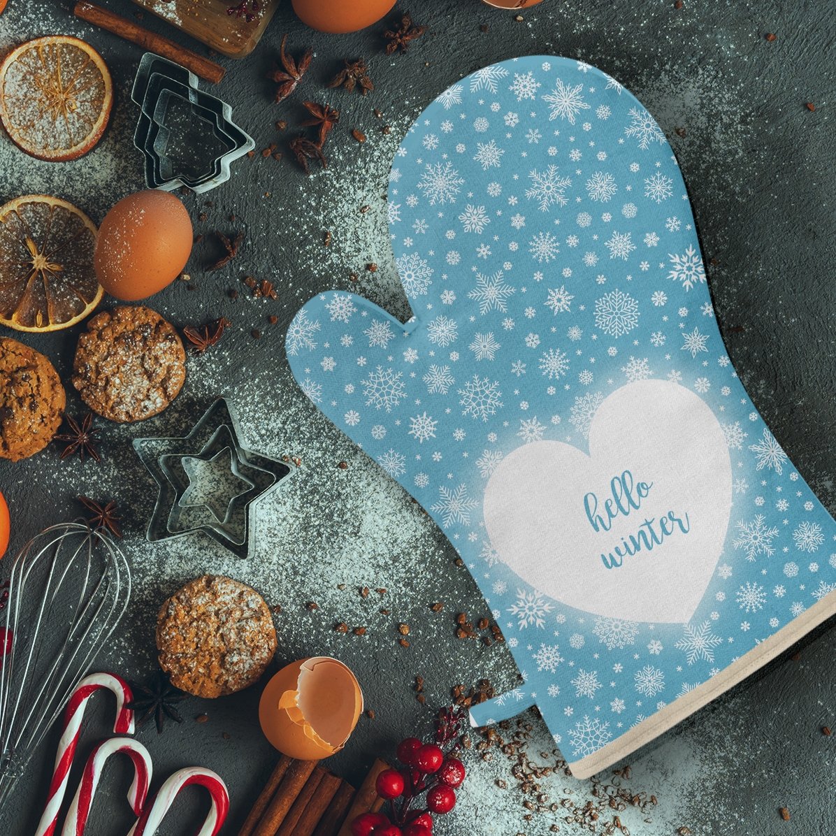 Manopla de cocina personalizada con texto - Hello Winter