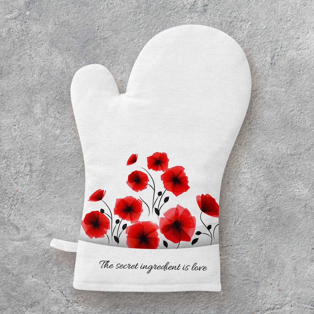 Manopla de cocina personalizada con el texto «Love mom»