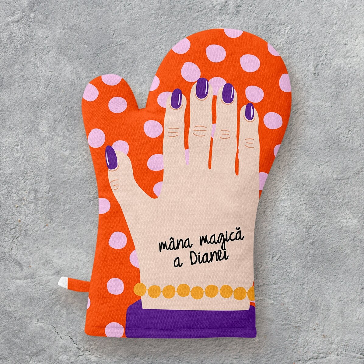 Manopla de cocina personalizada con texto - Modelo «mano»