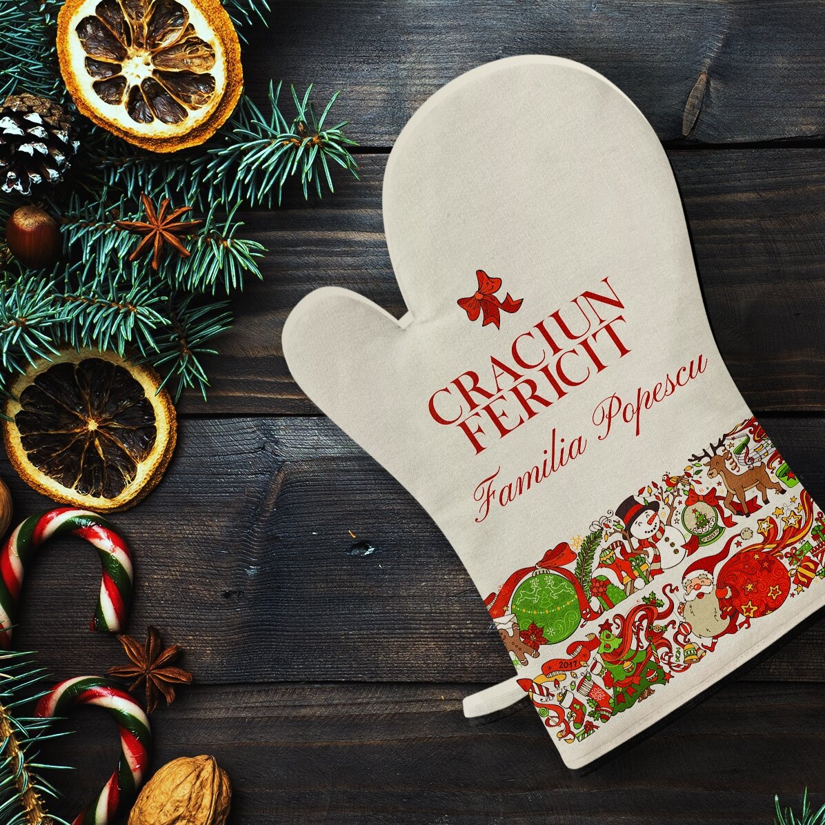 Manopla de cocina personalizada con texto: «Traditional Christmas»